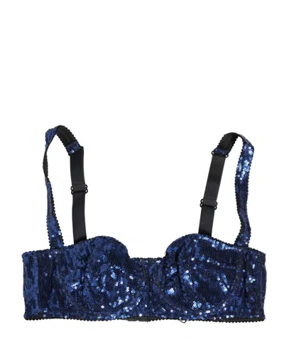 Dolce & Gabbana Blue Sequined Nyon Balconnet Bra Women's Underwear