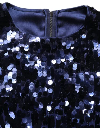 Dolce & Gabbana Blue Sequined Sleeveless Cropped Tank Top