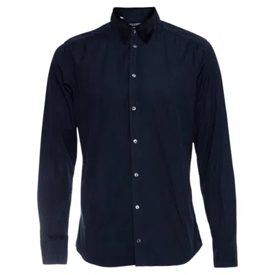 Pre-owned Dolce & Gabbana , Blue Shirt With Velvet Collar.