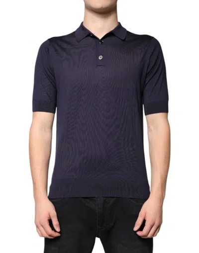 Pre-owned Dolce & Gabbana Blue Silk Collared Short Sleeves Polo Men's T-shirt ()