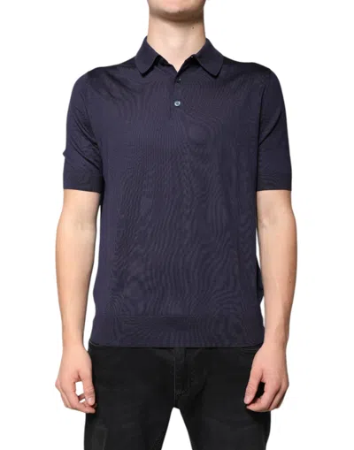 Pre-owned Dolce & Gabbana Blue Silk Collared Short Sleeves Polo Men's T-shirt ()