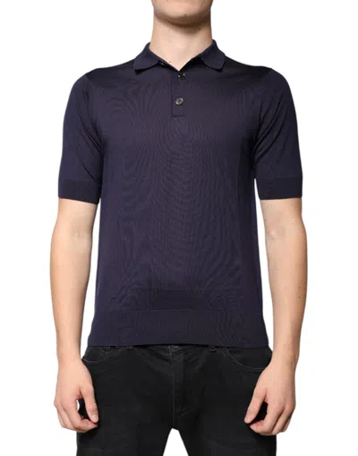 Pre-owned Dolce & Gabbana Blue Silk Collared Short Sleeves Polo Men's T-shirt ()