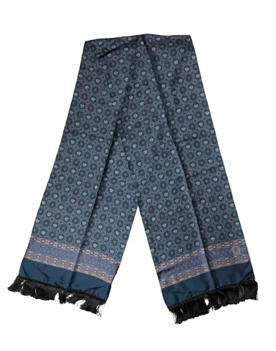 Pre-owned Dolce & Gabbana Blue Silk Crown Geometric Wrap Foulard 184cm X 33cm Men's Scarf ()