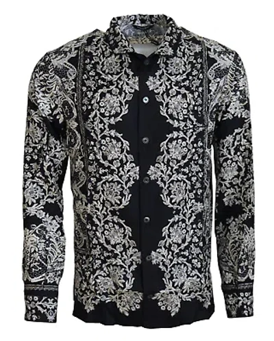 Pre-owned Dolce & Gabbana Blue Silk Floral Baroque Satin Casual Shirt