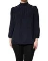 Dolce & Gabbana Blue Silk Mock Neck Long Sleeves Blouse Top In Black