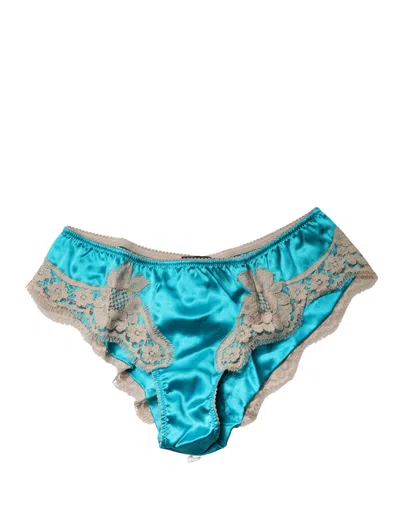 Dolce & Gabbana Blue Silk Satin Floral Lace Panty Brief Women's Underwear In Multi