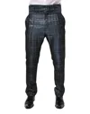 Dolce & Gabbana Blue Silver Shiny Silk Skinny Men Trouser Pants In Multi