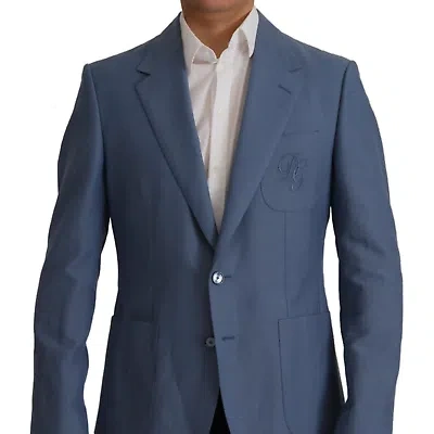 Pre-owned Dolce & Gabbana Blue Single Breasted Logo Blazer Jacket