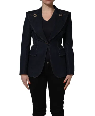 Dolce & Gabbana Blue Single-breasted Denim Blazer Jacket In Black