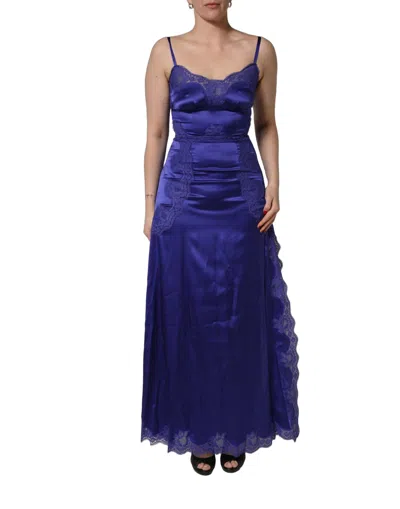 Pre-owned Dolce & Gabbana Blue Sleeveless Lace Trim A-line Gown Women's Dress ()