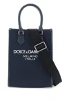 Dolce & Gabbana Navy Small Nylon And Leather Trim Tote Bag With Rubberized Logo For Men In Blue