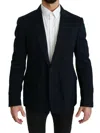 Dolce & Gabbana Blue Solid Cotton Silk Stretch Jacket Men's Blazer In Blue