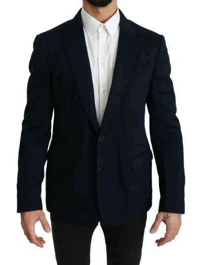 Dolce & Gabbana Blue Solid Cotton Silk Stretch Jacket Men's Blazer
