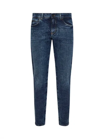 Dolce & Gabbana Men Blue Stretch Cotton Denim Slim Jeans