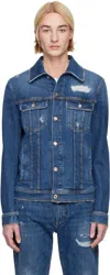 Dolce & Gabbana Blue Jacket With Classic Collar And Rips In Denim Stretch Man In S9001 Variante