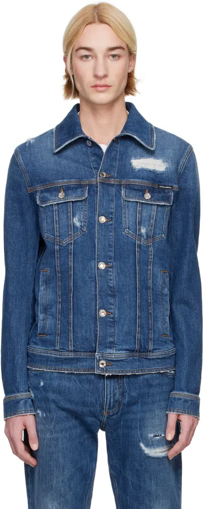 DOLCE & GABBANA BLUE STRETCH DENIM JACKET