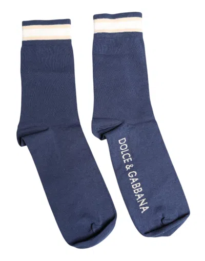 Dolce & Gabbana Blue Stretch Dg Logo Print Mid Calf Socks