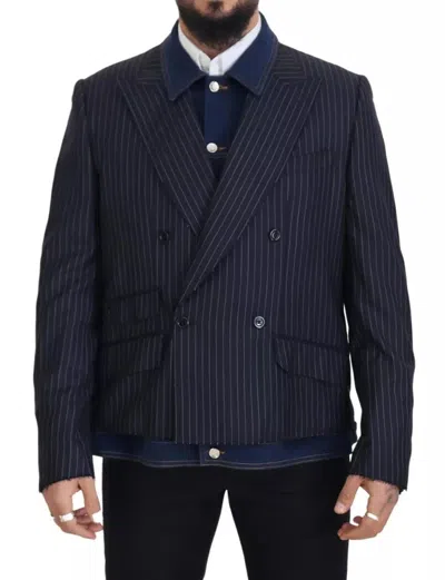 Pre-owned Dolce & Gabbana Blue Striped Double Breasted Denim Men's Blazer ()