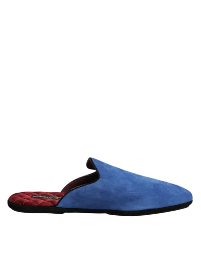 Dolce & Gabbana Blue Suede Capra Slides Flat Slipper Men's Shoes In Animal Print