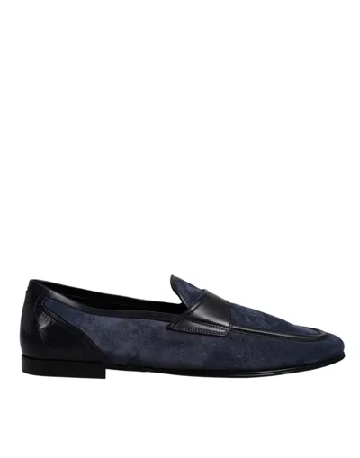 Dolce & Gabbana Blue Suede Leather Men's Loafer Moccasin Men's Shoes In Black And Blue