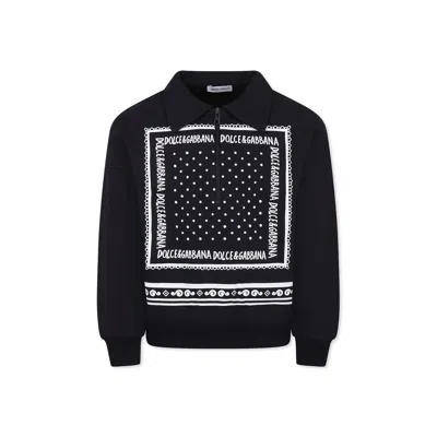 DOLCE & GABBANA BLUE SWEATSHIRT FOR BOY WITH BANDANA PRINT