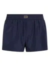 Dolce & Gabbana Short Swim Trunks With Logo Plaque In Blue