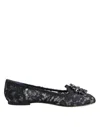 Dolce & Gabbana Black Lace Crystal Ballet Flats Loafer Shoes In Black