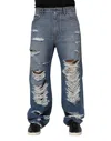 Dolce & Gabbana Blue Tattered Cotton Logo Plaque Denim Jeans In Blue
