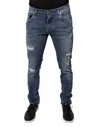 Dolce & Gabbana Blue Tattered Cotton Stretch Skinny Denim Jeans In Blue