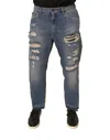 Dolce & Gabbana Blue Tattered Straight Cropped Denim Jeans In Blue