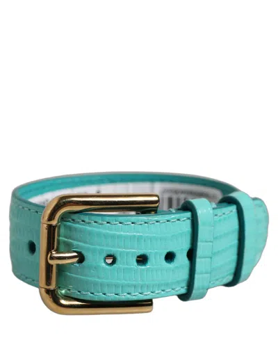 Dolce & Gabbana Blue Textured Leather Gold Buckle Belt Strap Bracelet
