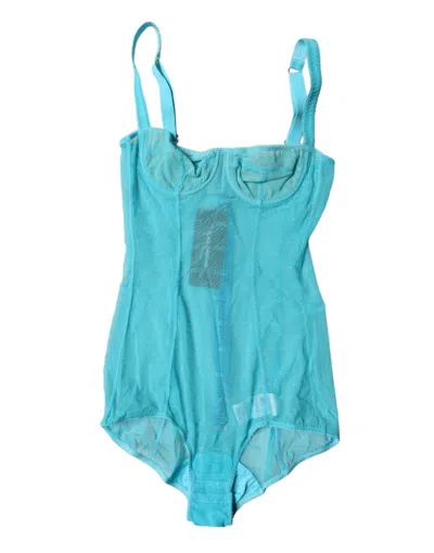 Dolce & Gabbana Blue Tulle Balconette Bra Bodysuit Women's Underwear