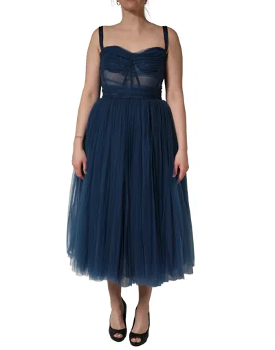 Pre-owned Dolce & Gabbana Blue Tulle Midi A-line Sleeveless Women's Dress ()
