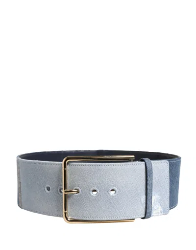 Dolce & Gabbana Blue Two Tone Denim Gold Metal Buckle Women's Belt