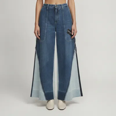 Pre-owned Dolce & Gabbana Blue Two-tone Denim Wide Leg Jeans L/waist 32"