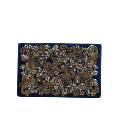 Dolce & Gabbana Blue Velvet Gold Frame Clutch Evening Party Purse Bag Cotton In ["blue"]