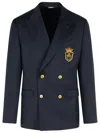 Dolce & Gabbana Men Double-breasted Wool Jacket With Patch In Blue