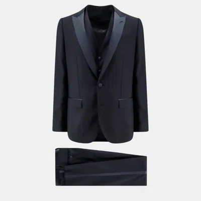 Pre-owned Dolce & Gabbana Blue Virgin Wool Blend Tuxedo Suit It 48