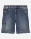 Dolce & Gabbana Blue Wash Stretch Denim Shorts In Multicolor