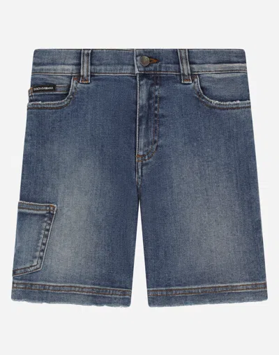 Dolce & Gabbana Blue Wash Stretch Denim Shorts In Multicolor