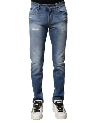 Dolce & Gabbana Blue Washed Cotton Skinny Men Denim Jeans