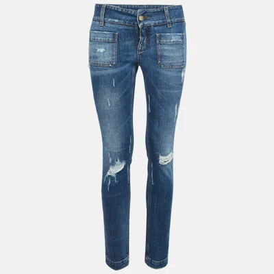 Pre-owned Dolce & Gabbana Blue Washed Denim Distressed Jeans S Waist 28"