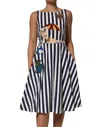 Dolce & Gabbana Blue White Striped Embroidered A-line Dress In Black