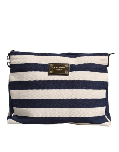 Pre-owned Dolce & Gabbana Blue White Stripes Logo Plaque Tote Women's Bag () In Multi