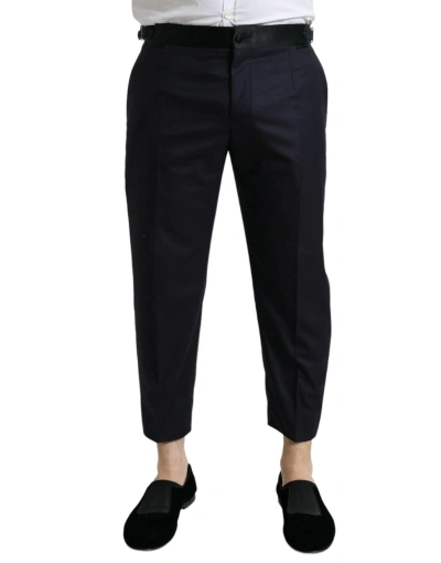 Dolce & Gabbana Blue Wool Cropped Tapered Trousers In Red