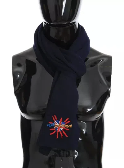 Pre-owned Dolce & Gabbana Blue Wool #dgloveslondon Shawl Men's Scarf ()