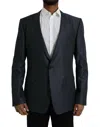 Dolce & Gabbana Blue Wool Gold Single Breasted Coat Men's Blazer In Blue