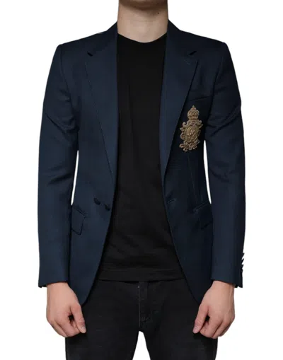 Pre-owned Dolce & Gabbana Blue Wool Logo Single Breasted Coat Men's Blazer ()