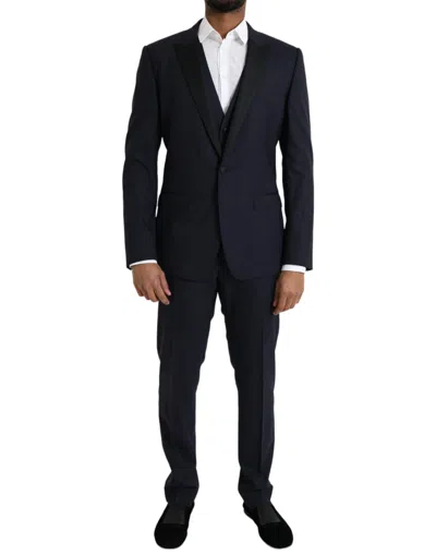 Pre-owned Dolce & Gabbana Blue Wool Martini 1 Button Men 3 Piece Men's Suit ()