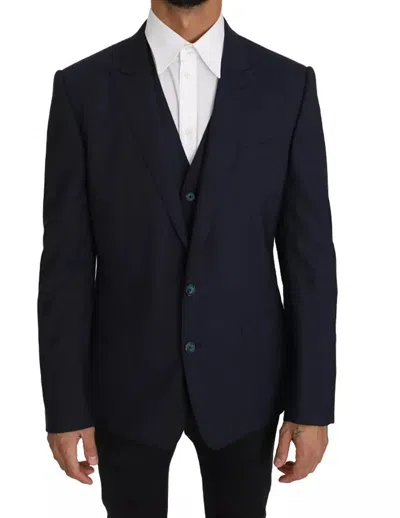 Dolce & Gabbana Blue Wool Martini Blazer Vest 2 Men's Piece